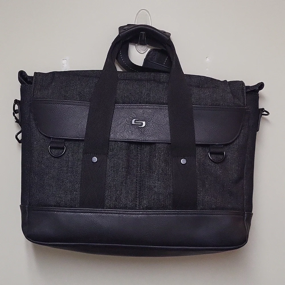 Solo NY Black Denim and PU Leather Laptop Messenger Bag